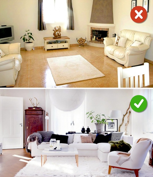 Hình ảnh minh họa cho việc chọn đúng kích thước thảm phòng khách