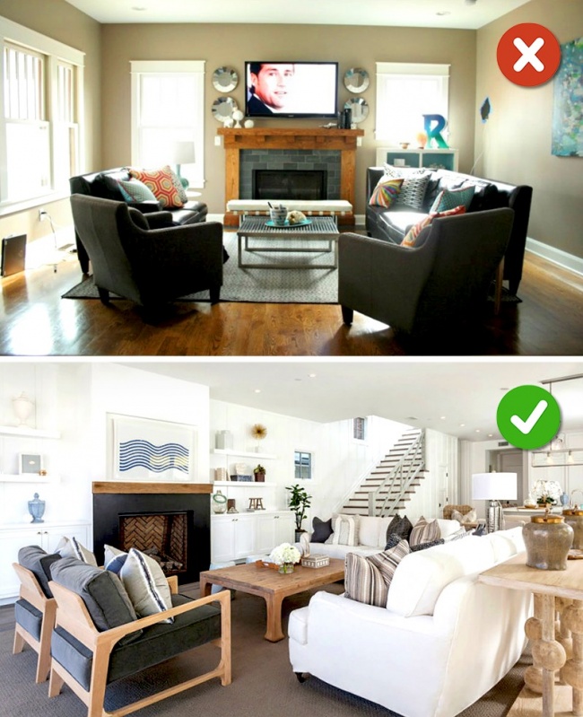 Hình ảnh minh họa cho việc lựa chọn nội thất màu sáng cho phòng khách có trần thấp