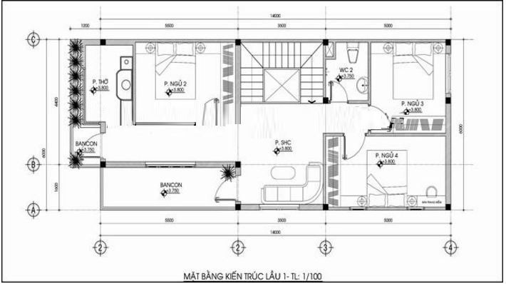 Hình ảnh bản vẽ thiết kế mặt bằng tầng 2 biệt thự