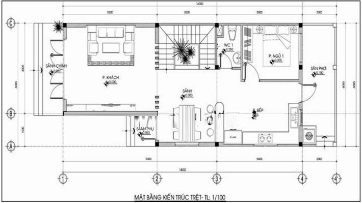 Hình ảnh bản vẽ thiết kế mặt bằng tầng 1 biệt thự