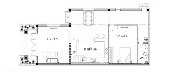 hình ảnh bản vẽ thiết kế mặt bằng tầng trệt nhà cấp 4 có gác lửng