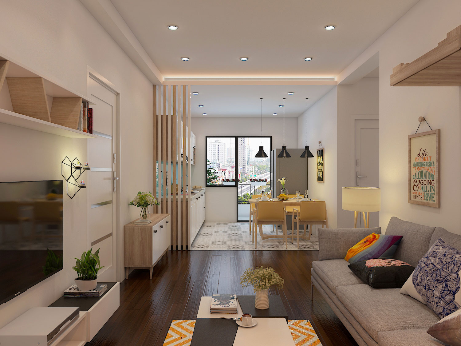 hình ảnh phòng khách căn hộ chung cư sử dụng trần thạch cao
