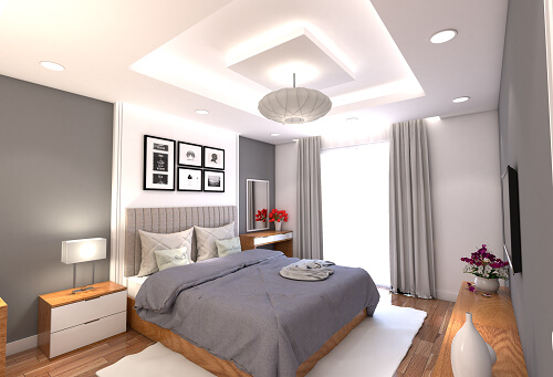 hình ảnh mẫu trần thạch cao đẹp cho phòng ngủ tông màu trung tính chủ đạo