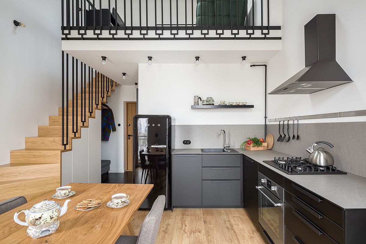 hình ảnh phòng bếp ăn trong căn hộ chung cư phong cách hiện đại ở Ba Lan