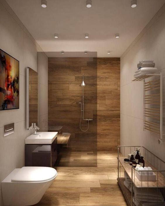 hình ảnh phòng tắm trong biệt thự 2,5 tầng với sàn và tường ốp gỗ