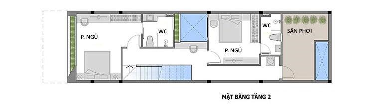 hình ảnh bản vẽ thiết kế mặt bằng tầng 2 nhà ống