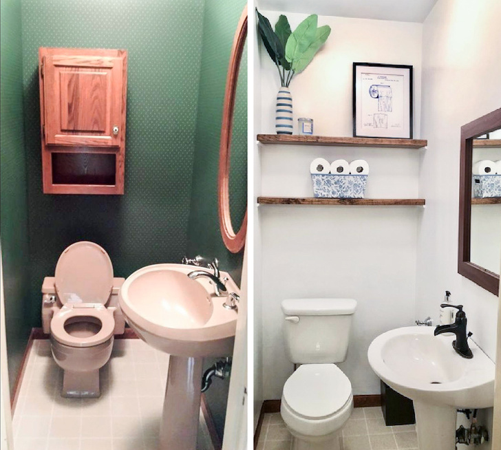 hình ảnh phòng tắm nhỏ trước và sau khi cải tạo