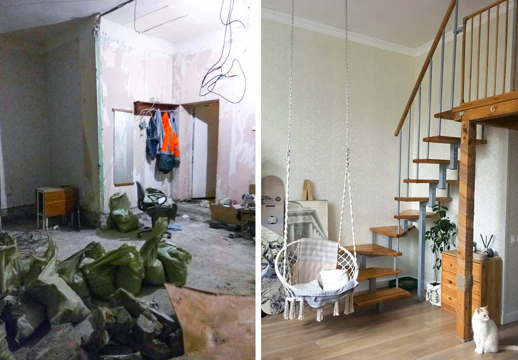 hình ảnh một góc căn hộ 1 phòng ngủ trước và sau khi được cải tạo