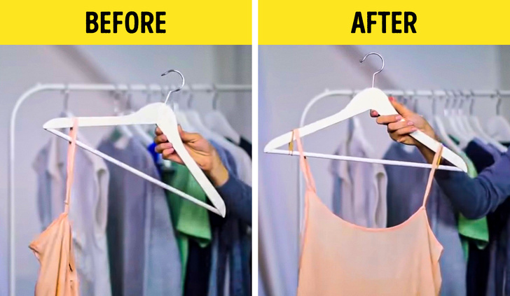 hình ảnh minh họa cho việc dùng dây chun cố định quần áo trên móc