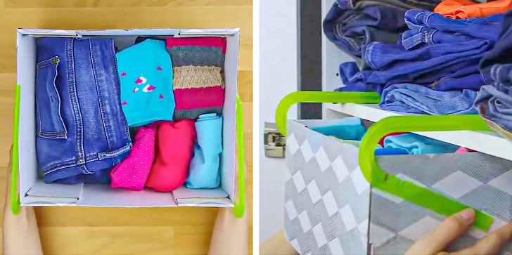 hình ảnh minh họa cho việc sử dụng móc treo tạo thêm ngăn kéo cho tủ quần áo