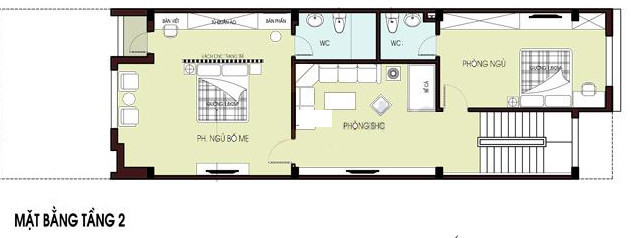 hình ảnh bản vẽ thiết kế mặt bằng tầng 2 nhà ống