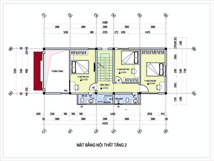 hình ảnh bản vẽ thiết kế mặt bằng tầng 2 nhà ống lô góc