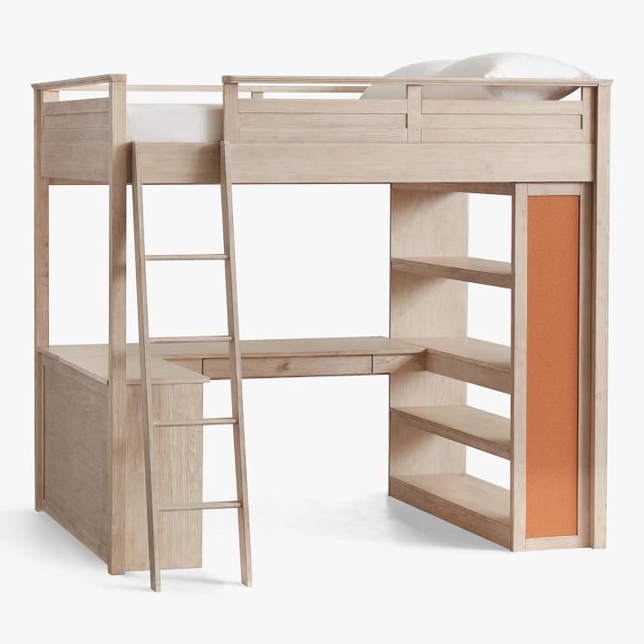 hình ảnh mẫu giường gác xép bằng gỗ dán màu ghi trắng