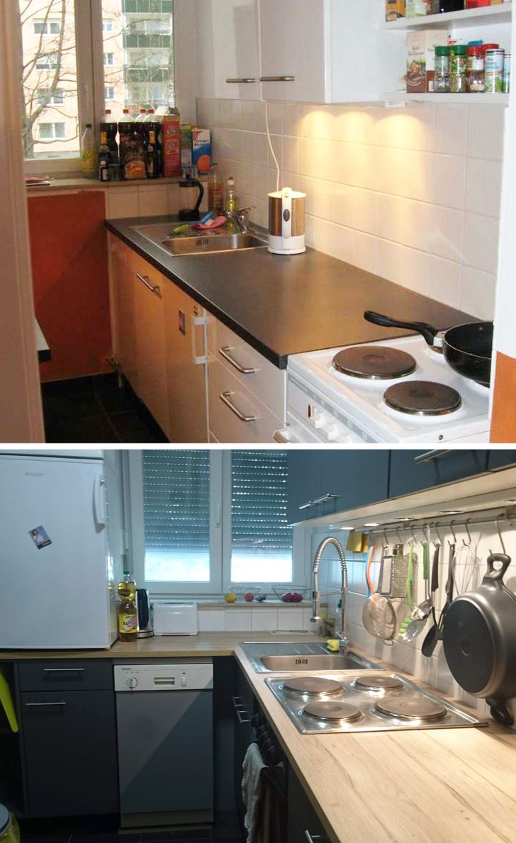 hình ảnh phòng bếp nhỏ trước và sau khi cải tạo