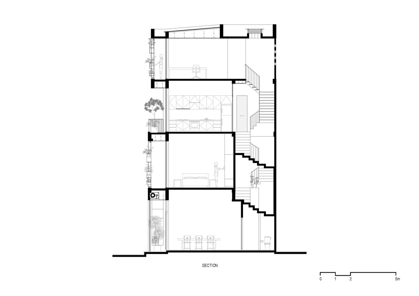 hình ảnh mặt cắt nhà phố 4 tầng