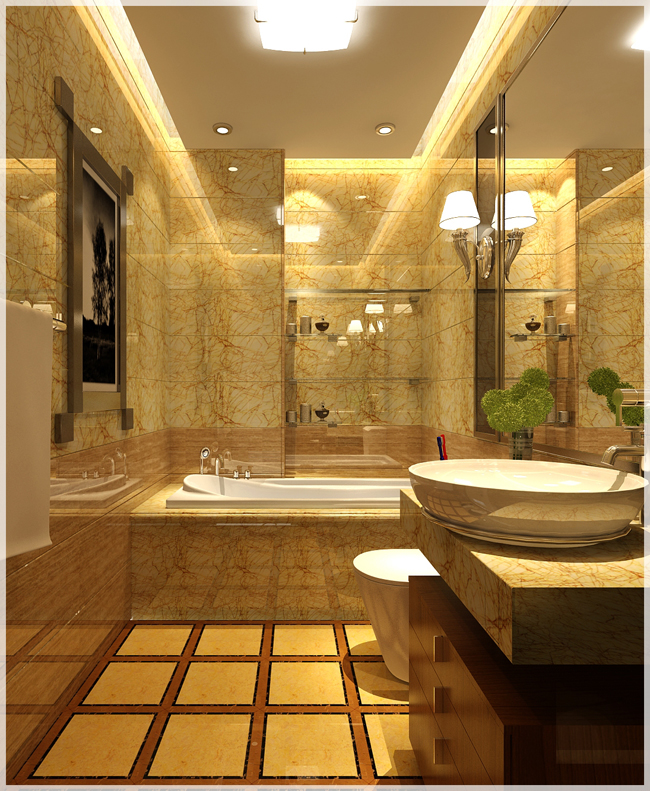 hình ảnh phòng vệ sinh tiện nghi với gạch ốp lát màu vàng ấm áp