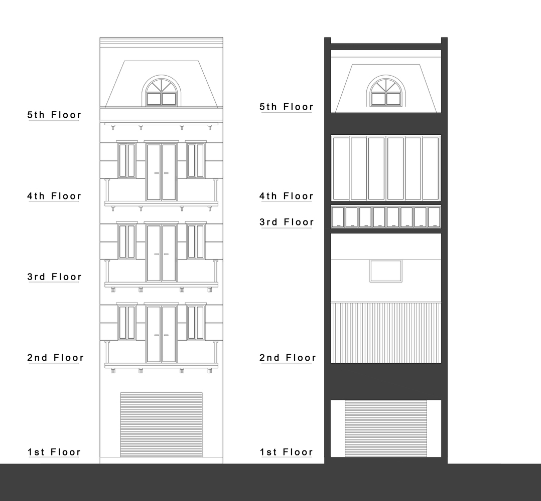 Mặt cắt nhà phố 5 tầng