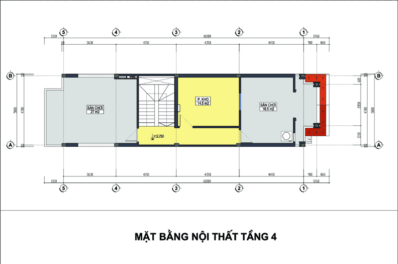 hình ảnh bản vẽ thiết kế mặt bằng tầng 4 nhà lô 4 tầng