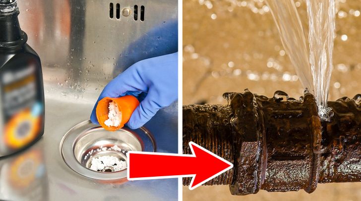 hình ảnh minh họa cho việc sử dụng hóa chất tẩy rửa thường xuyên khiến đường ống nước bị hỏng
