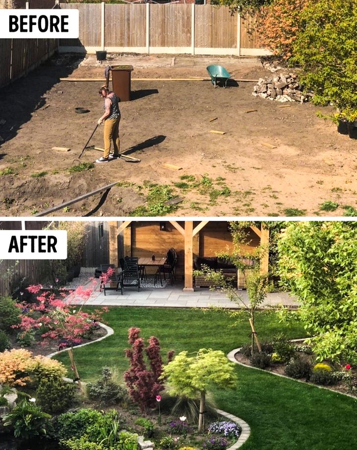 hình ảnh sân sau nhà trước và sau khi cải tạo