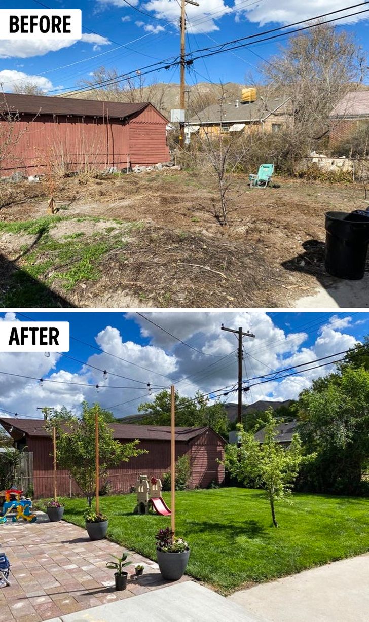 hình ảnh sân sau nhà trước và sau khi được cải tạo