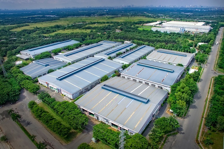 hình ảnh một khu công nghiệp nhiều mảng xanh tại Đồng Nai nhìn từ trên cao