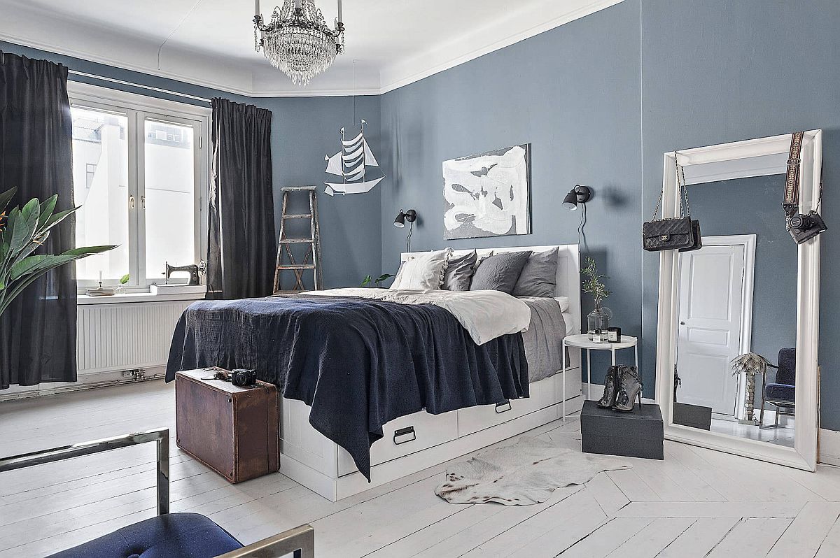 hình ảnh phòng ngủ phong cách Bắc Âu hiện đại với sàn gỗ sơn trắng