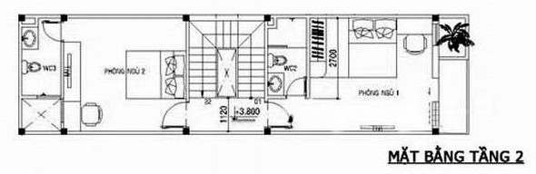 hình ảnh mặt bằng bố trí nội thất tầng 2 nhà ống