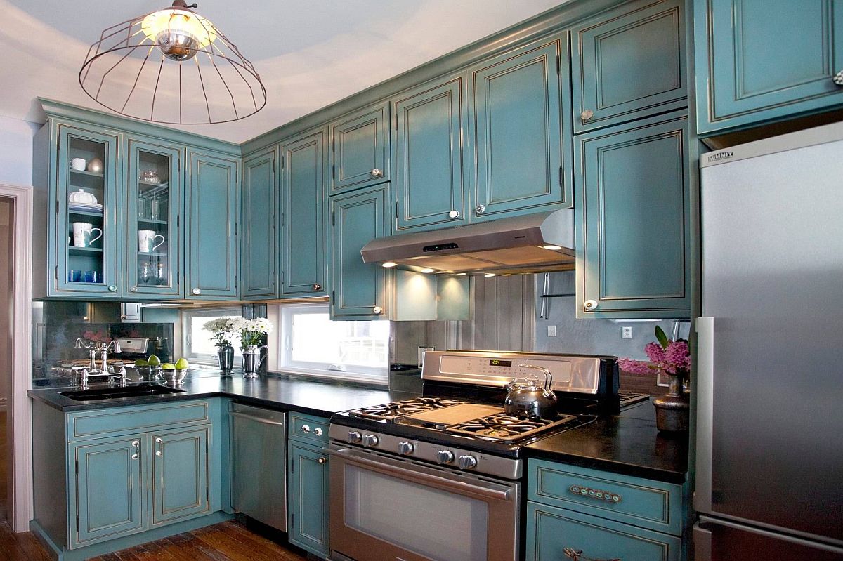 hình ảnh mẫu phòng bếp màu xanh ngọc lam đẹp
