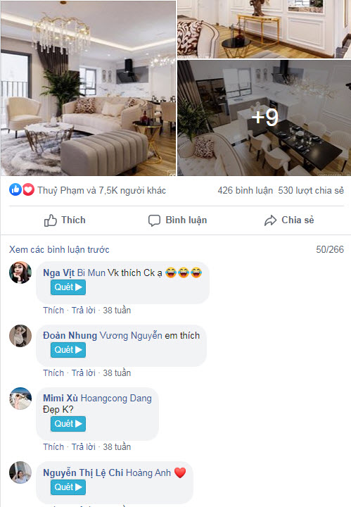 hình ảnh căn hộ của nhà văn Huyền Trang Bất Hối được chia sẻ trên trang cá nhân