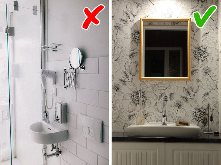 hình ảnh minh họa việc sử dụng giấy dán tường không thấm nước cho phòng tắm thay vì gạch ốp lát