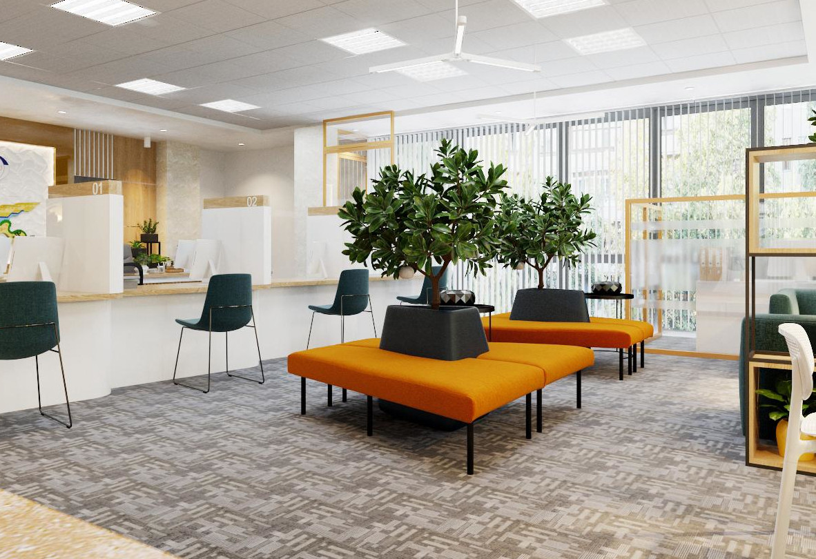 hình ảnh một góc nội thất văn phòng công ty với nhiều cây xanh và ánh sáng tự nhiên