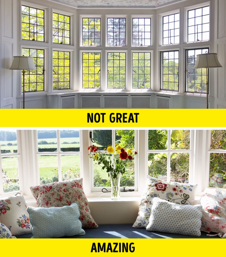 hình ảnh minh họa cho cửa sổ lớn được tận dụng để thiết kế ghế dài thư giãn, đọc sách và lưu trữ gọn đẹp