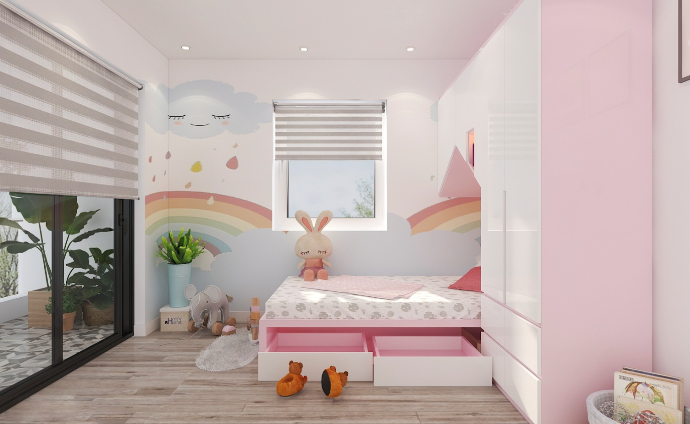 hình ảnh phòng ngủ bé gái màu hồng dễ thương