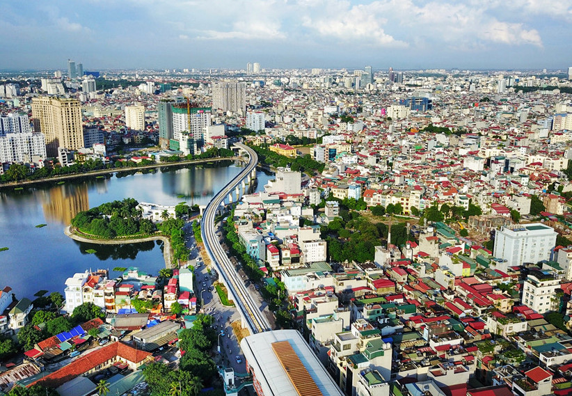 hình ảnh một góc thành phố Hà Nội nhìn từ trên cao nơi bị ảnh hưởng bởi dịch Covid-19