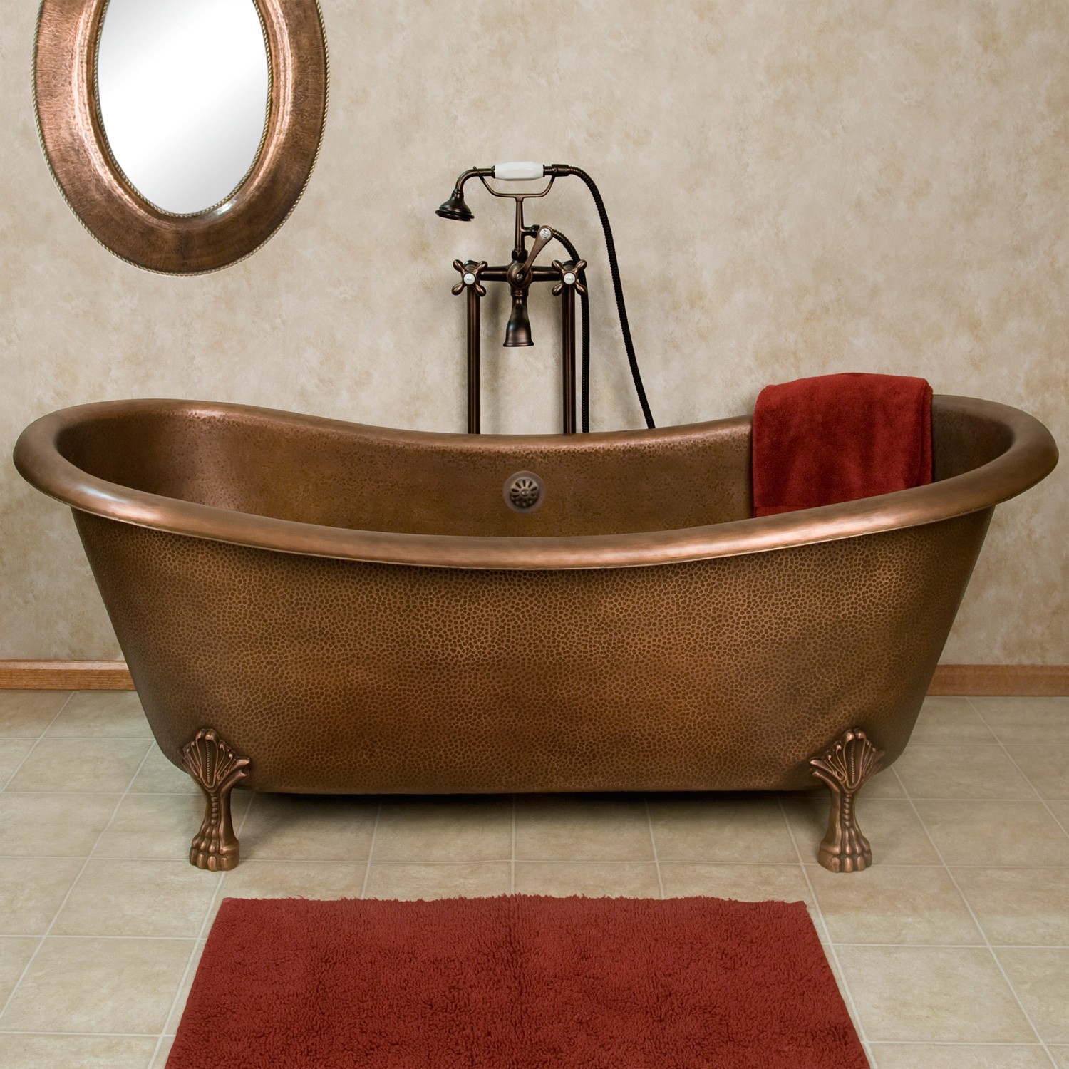 Bồn tắm  này có bóng mờ của đồng, vì thế nó là một món đồ tuyệt vời cho một phòng tắm với sự rung cảm huyền bí, mờ ảo.