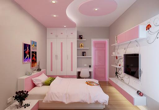 Mẫu thiết kế nội thất phòng ngủ dành cho con gái với đầy đủ tiện ích cần thiết.