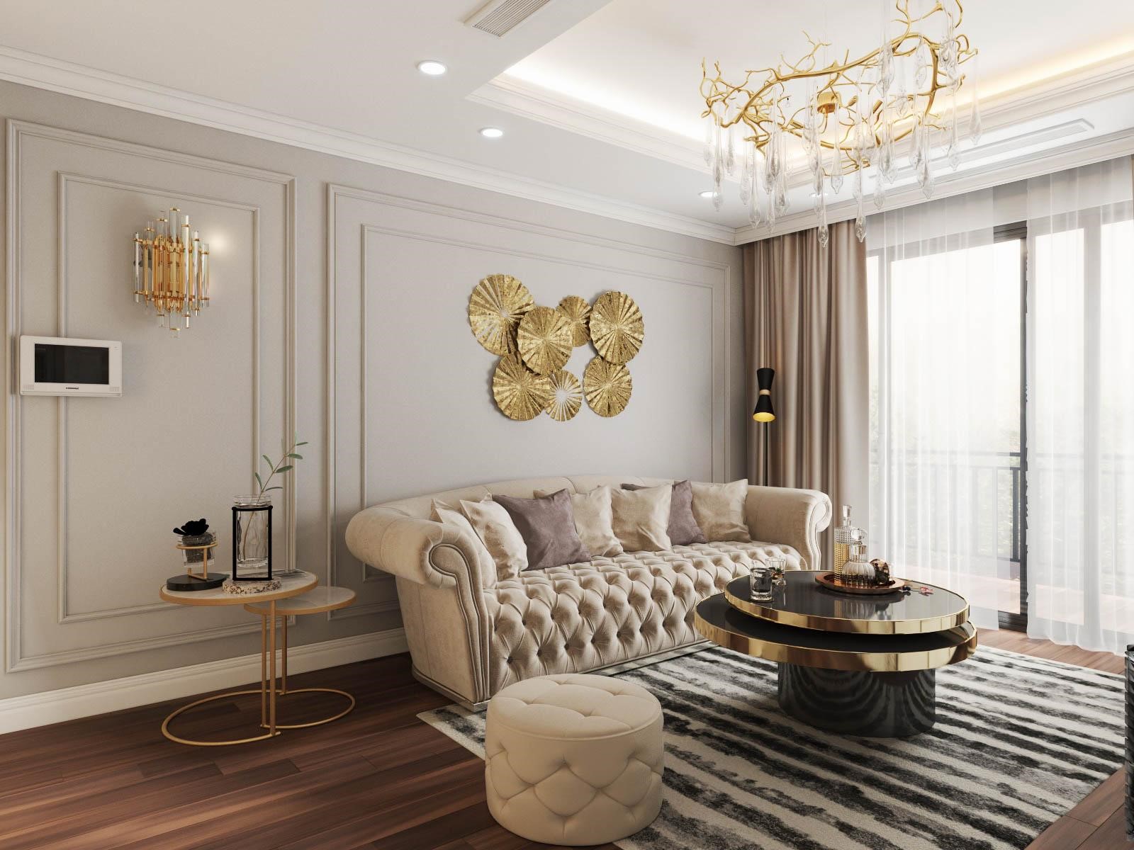 Phòng khách căn hộ ngập tràn ánh sáng tự nhiên, giúp tôn lên vẻ đẹp của thiết kế nội thất.