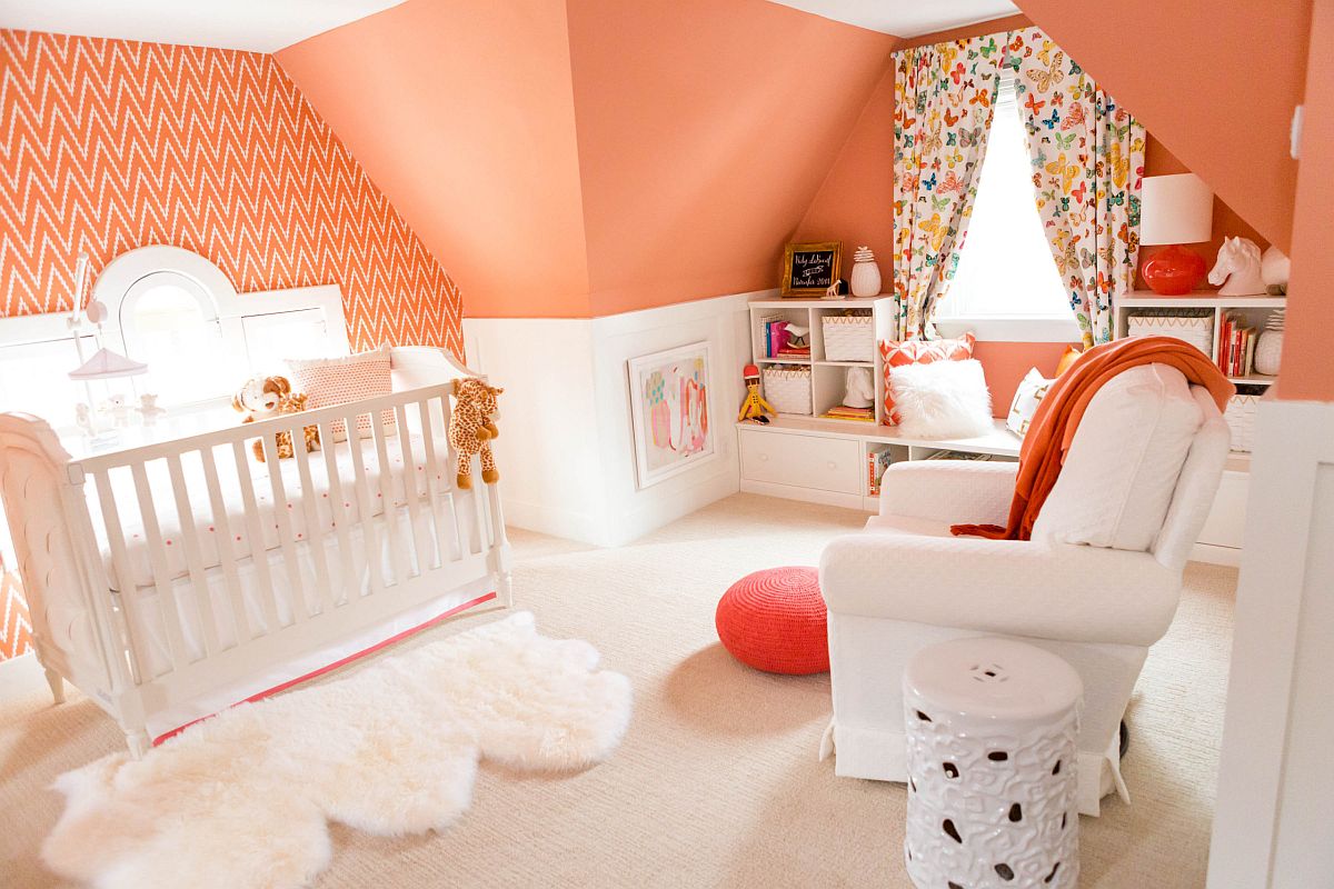 phòng ngủ của trẻ tông màu cam san hô - trắng kết hợp tinh tế