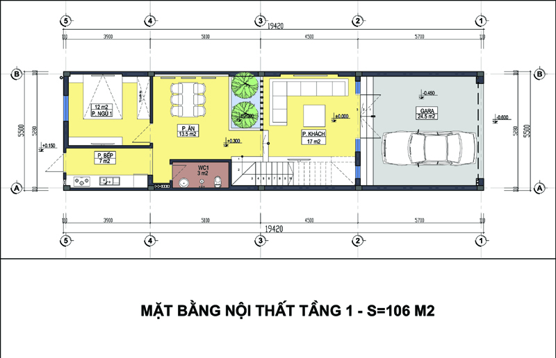 Bản vẽ mặt bằng nhà ống 4 tầng hiện đại tại Hải Phòng