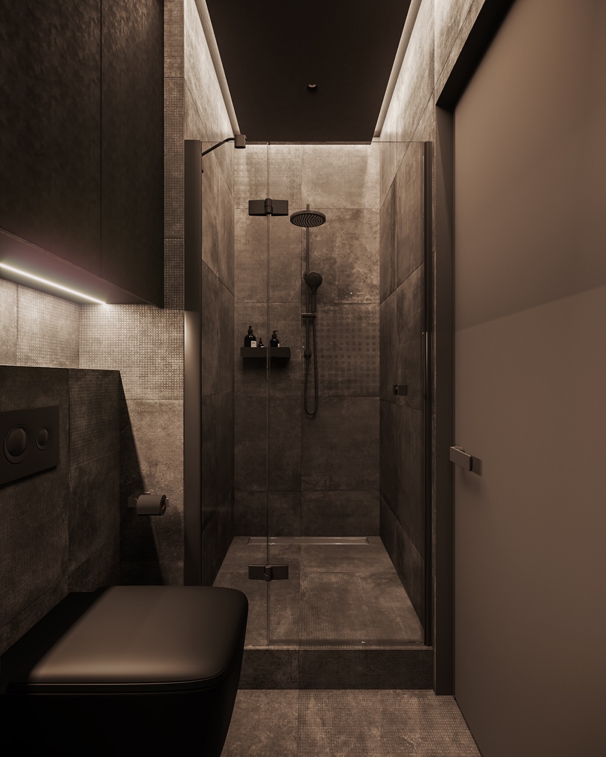 Ánh sáng đèn LED tạo sự tương phản màu sắc thú vị cho phòng tắm.