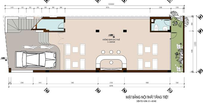 Mặt bằng tầng trệt nhà ống