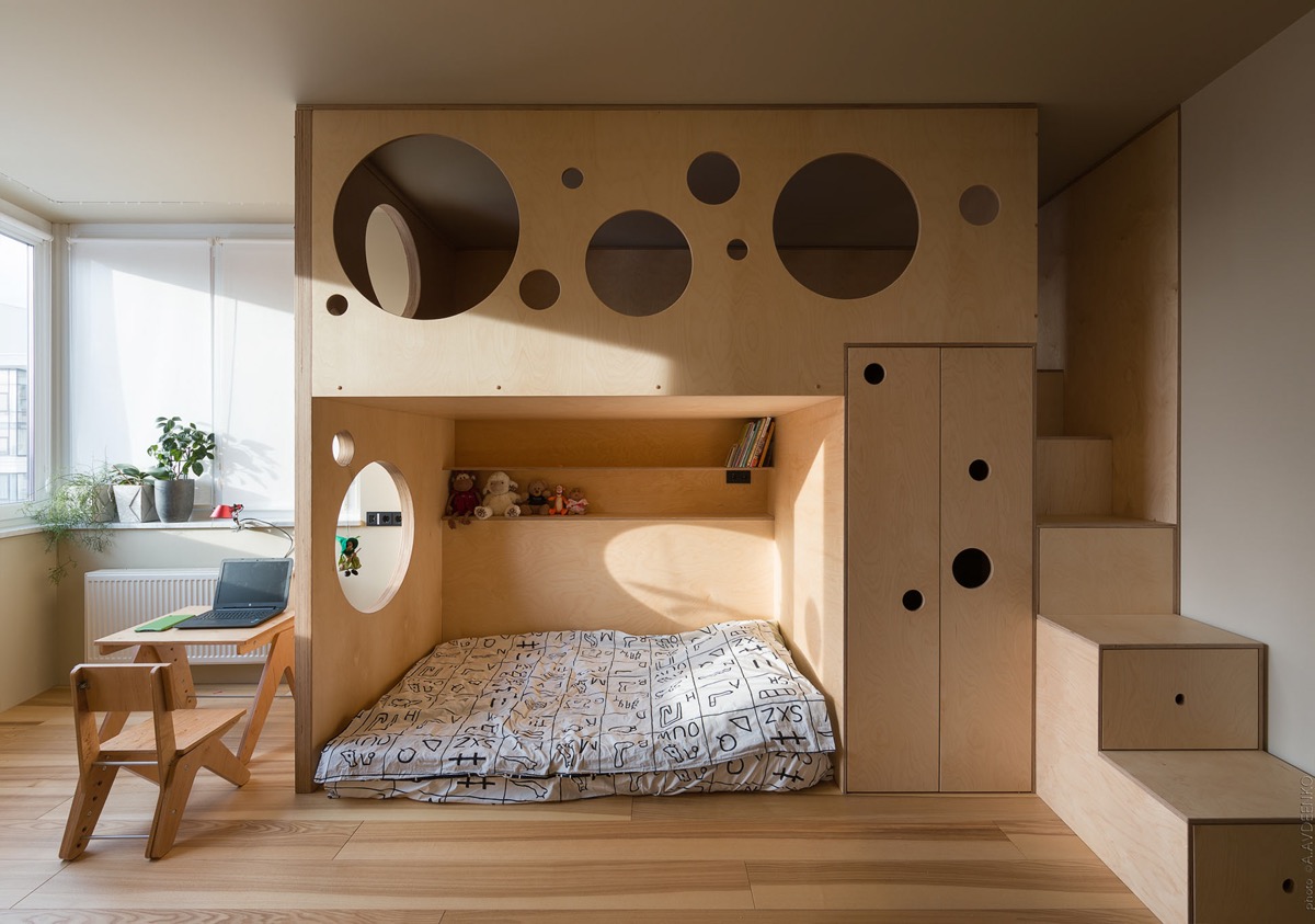 Mẫu thiết kế nội thất phòng trẻ em độc đáo lấy ý tưởng từ hình dáng của miếng pho mát, góp phần kích thích trí tưởng tượng của bé.