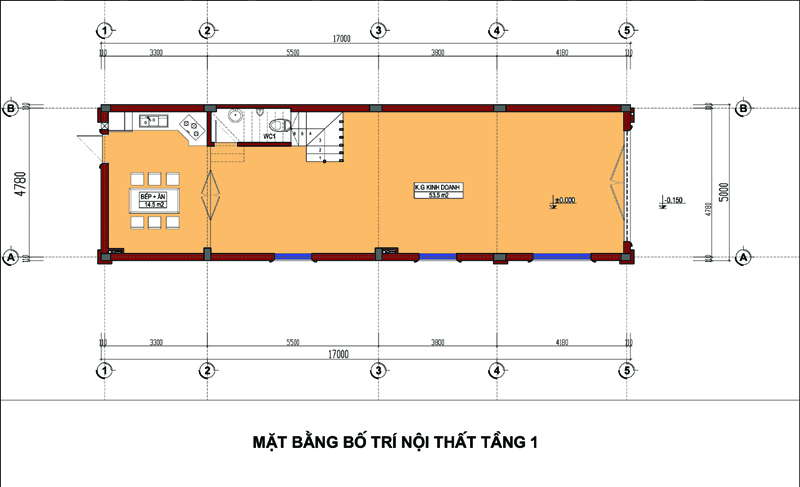 Mặt bằng tầng 1 nhà ống tân cổ điển