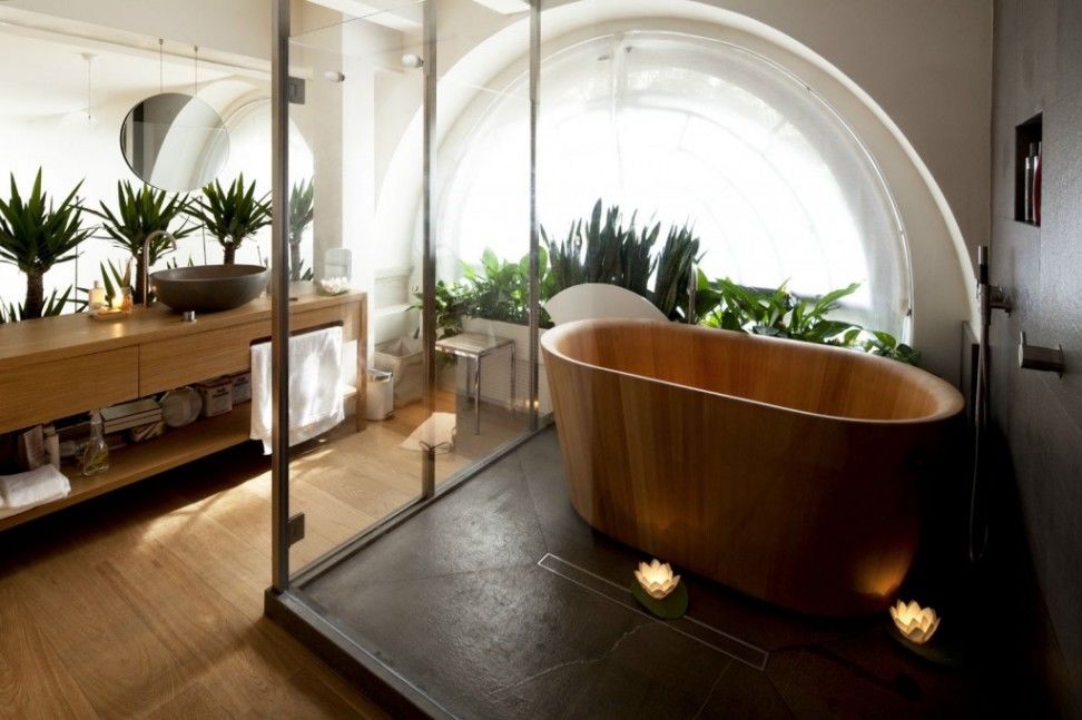 Phòng tắm ngập tràn ánh sáng, gần gũi với thiên nhiên.