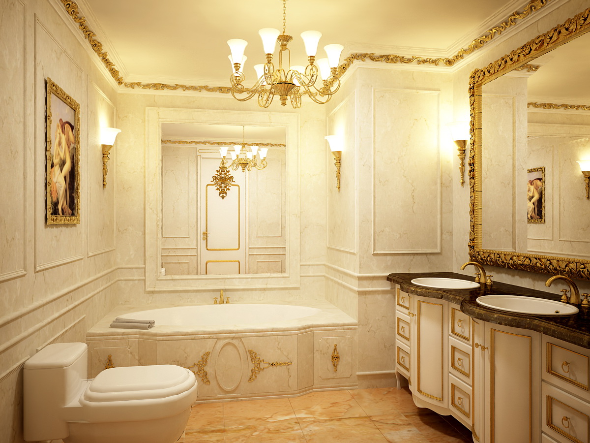 Phòng tắm "hoàng gia" trong biệt thự 3 tầng phong cách tân cổ điển.