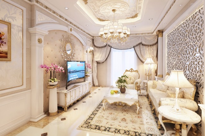 Thiết kế nội thất phòng khách phong cách Luxury sang trọng, thể hiện đẳng cấp của gia chủ.