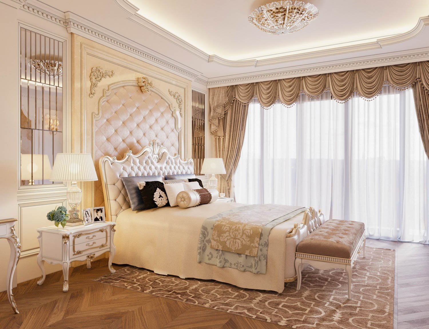 Phòng ngủ master phong cách tân cổ điển quý phái, cực quyến rũ.
