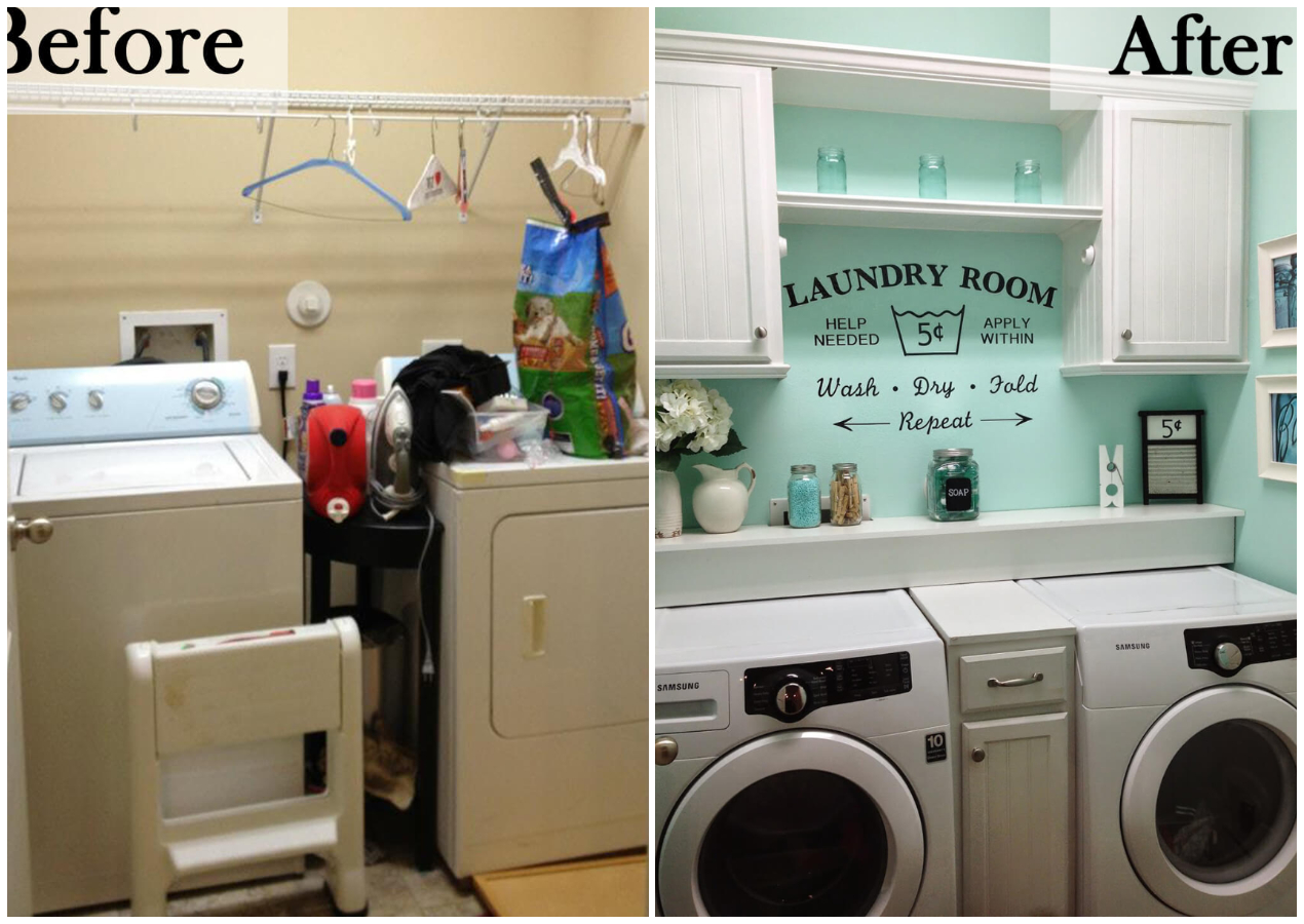 hình ảnh cận cảnh phòng giặt sấy trước và sau khi được nâng cấp