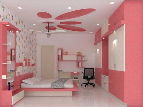 phòng ngủ bé gái với sắc hồng - trắng kết hợp